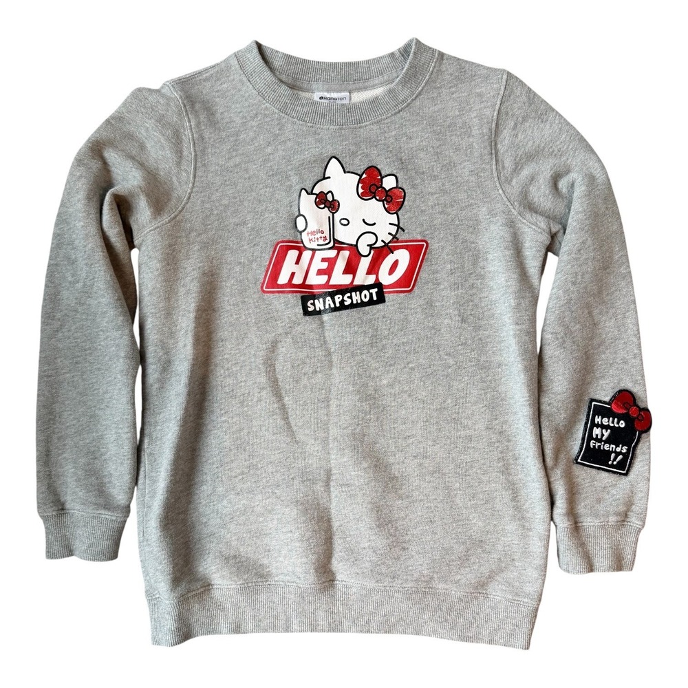 Hello Kitty HangTen XS Gray Crewneck Sweatshirt Sanrio Embroidered Graphic